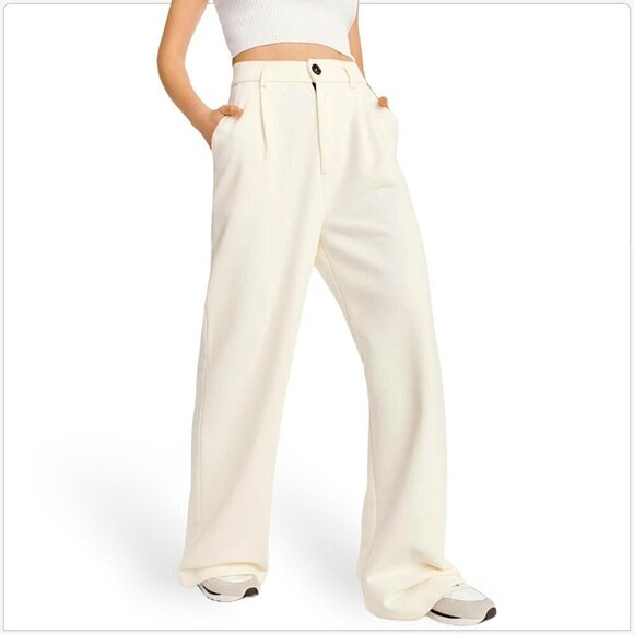 DKNY Ivory French Terry Wide Leg Pants Trousers Athleisure Sweatpants NWT NEW XS - Picture 1 of 6